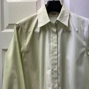 Vintage Talbots Petite Women's Green & White Candy Stripe Long Sleeve (PL/PXL)